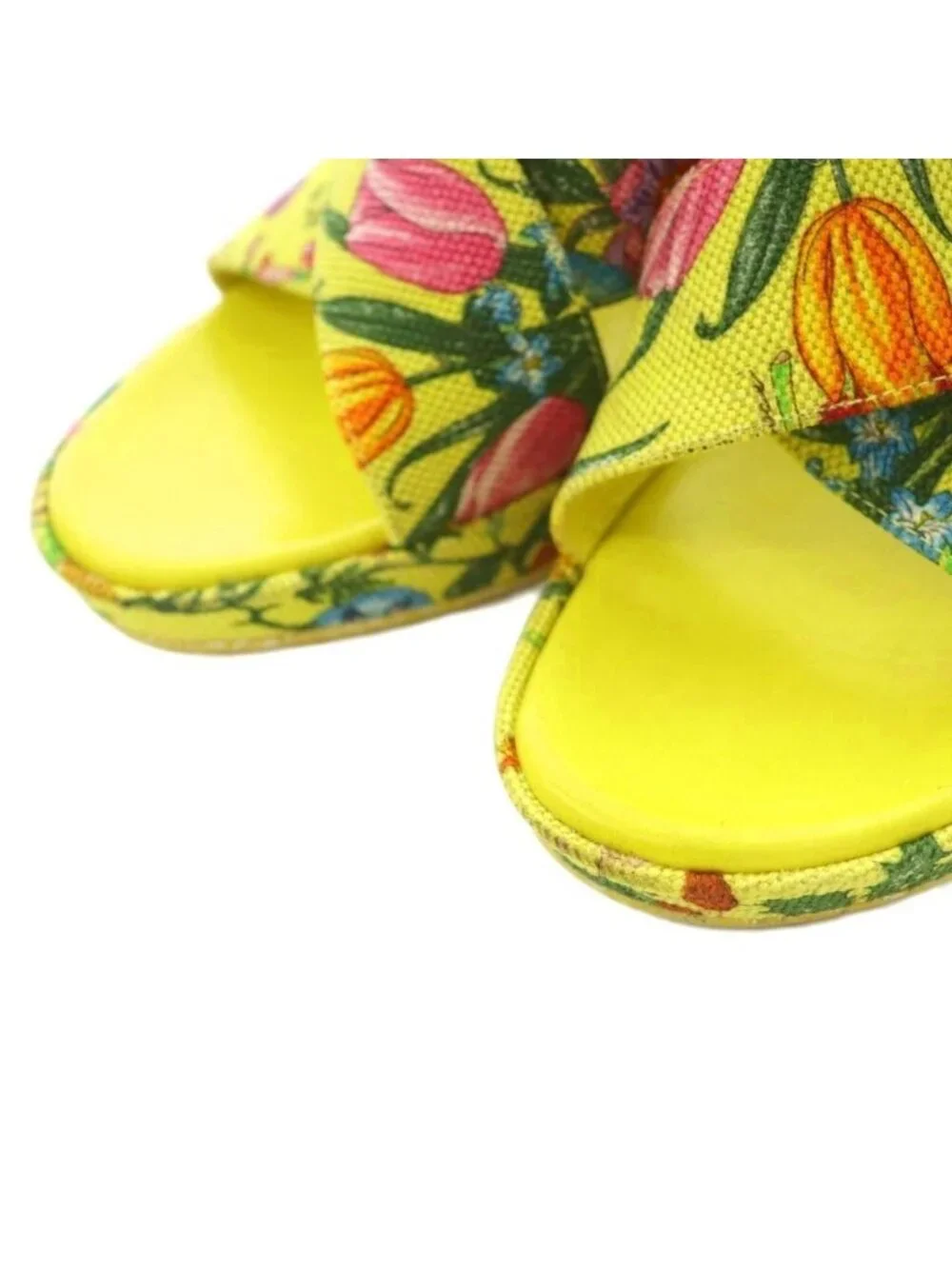 Gucci Sandals Canvas Chunky Heels Floral 36 Yellow BB - Picture 4 of 7